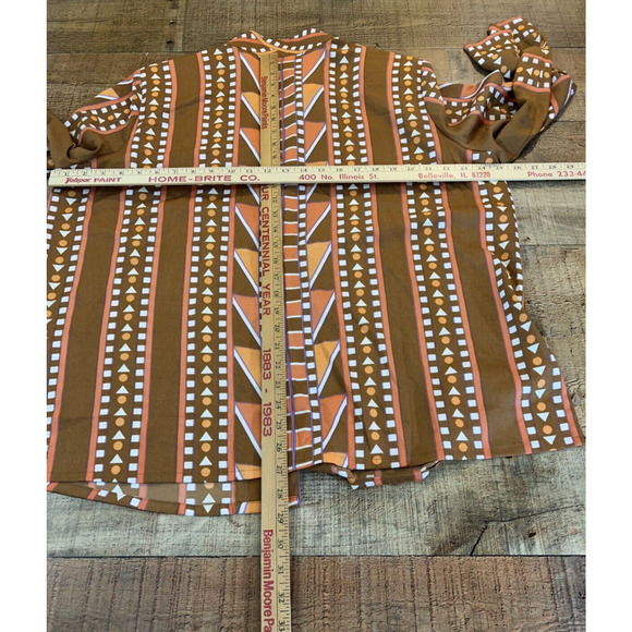 Bob Mackie Top Womens 1X Brown Orange Wearable Art Button-Up Padded Blouse - Picture 8 of 10
